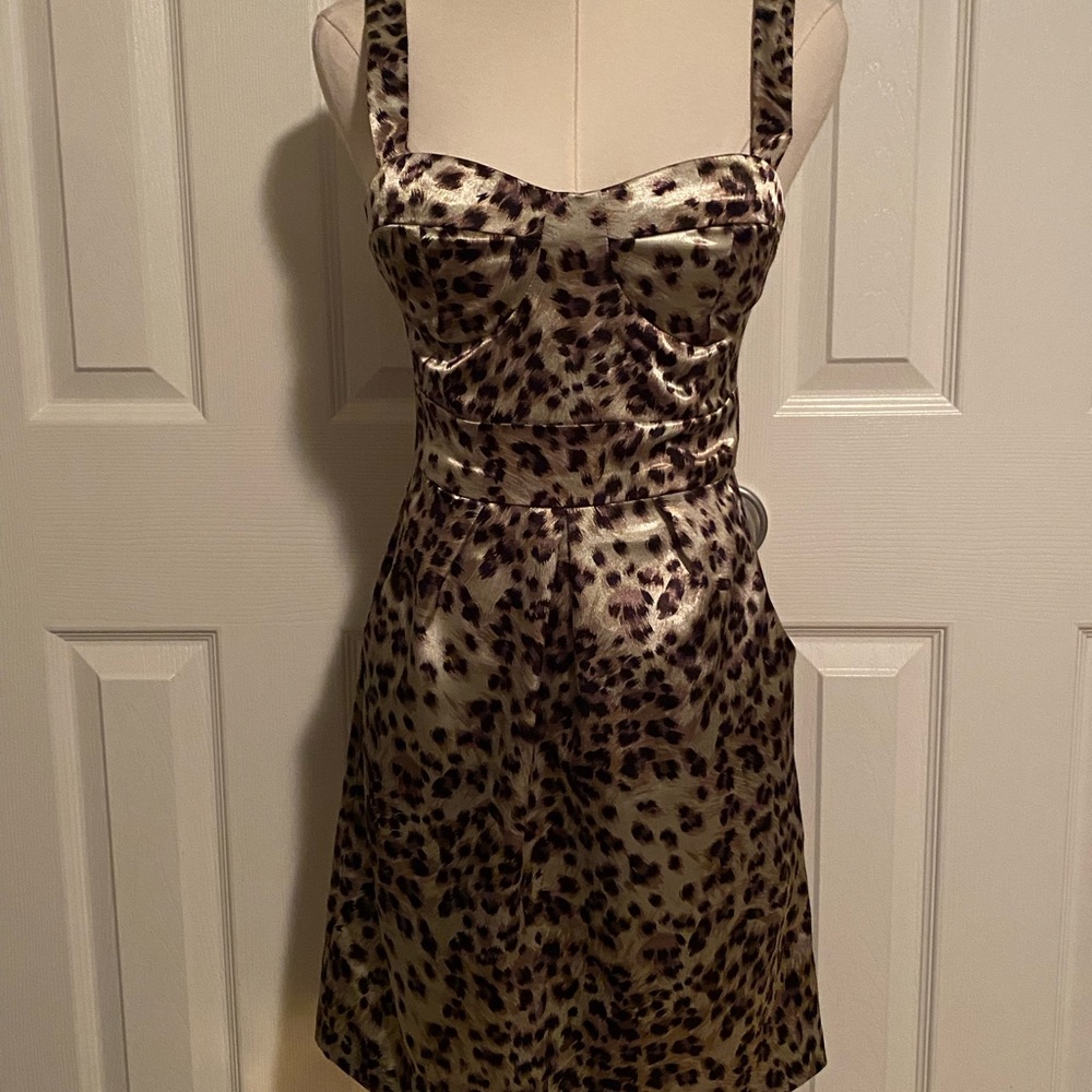 Charlotte Russe Leopard Print Satin Look Mini Dress with side pockets